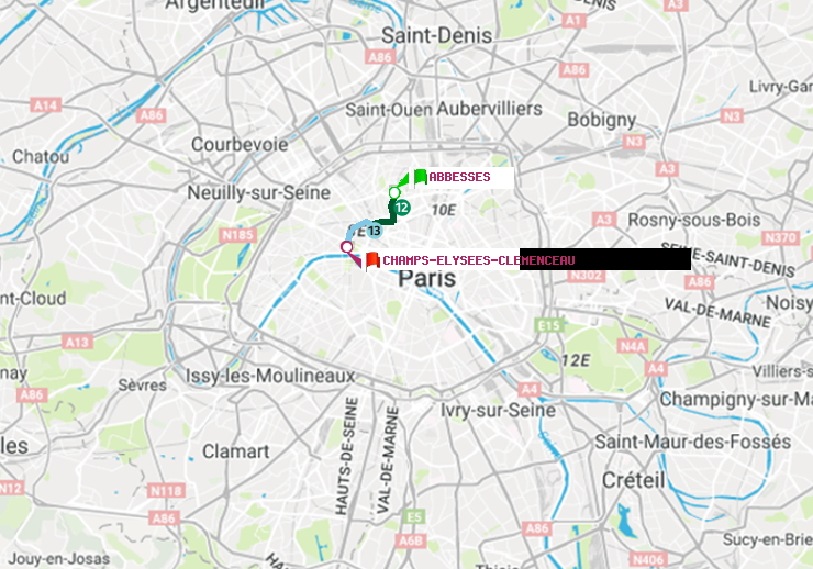 plan itinéraire ratp de Abbesses à Champs-Elysées-Clémenceau