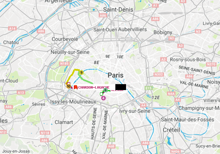 plan itinéraire ratp de Alésia à Chardon-Lagache