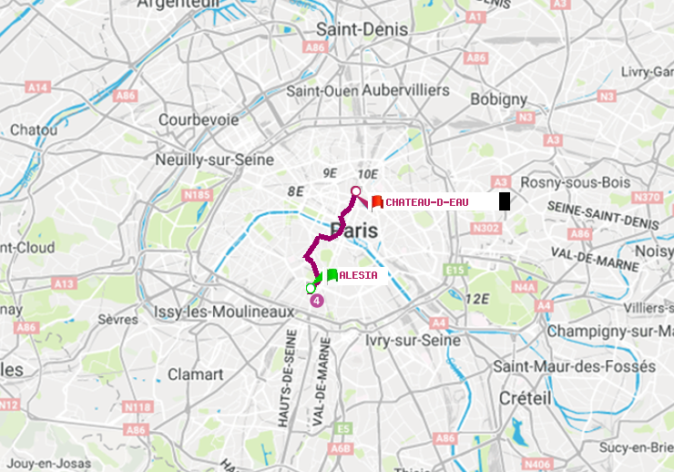 plan itinéraire ratp de Alésia à Château d