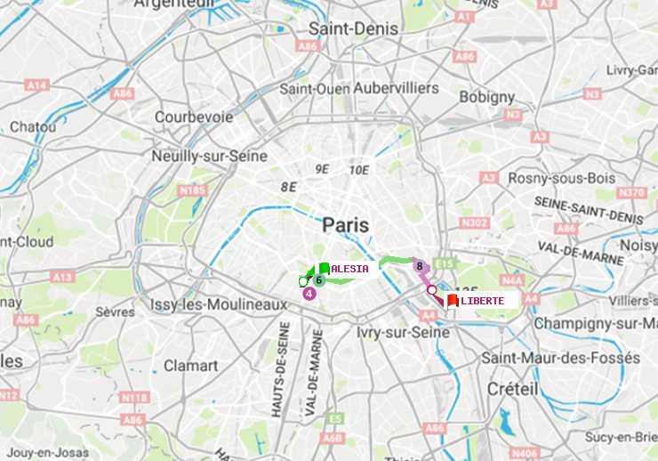 plan itinéraire ratp de Alésia à Liberté