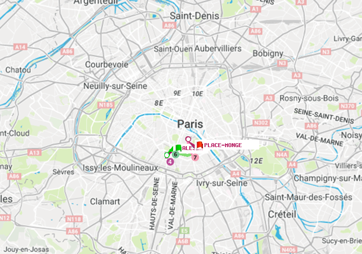 plan itinéraire ratp de Alésia à Place Monge (Jardin des Plantes)