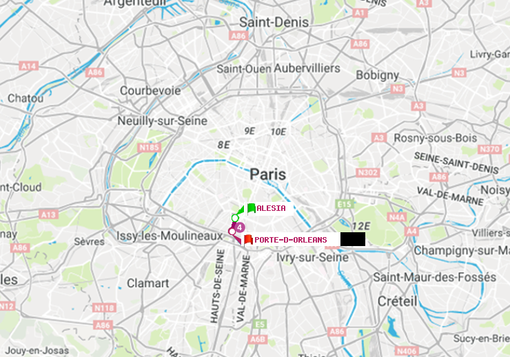 plan itinéraire ratp de Alésia à Porte d