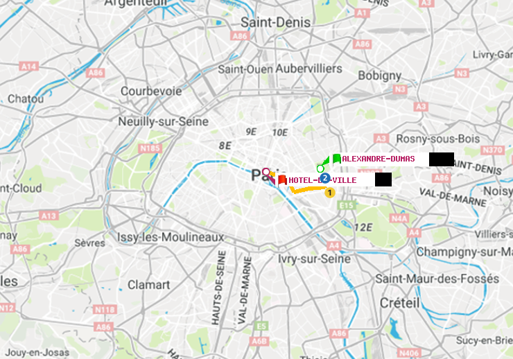 plan itinéraire ratp de Alexandre-Dumas à Hôtel de Ville