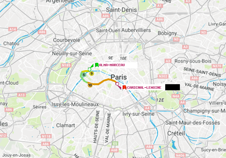 plan itinéraire ratp de Alma-Marceau à Cardinal-Lemoine