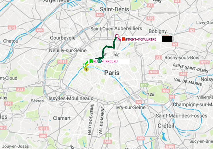 plan itinéraire ratp de Alma-Marceau à Front Populaire