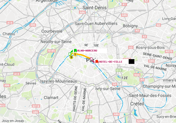 plan itinéraire ratp de Alma-Marceau à Hôtel de Ville
