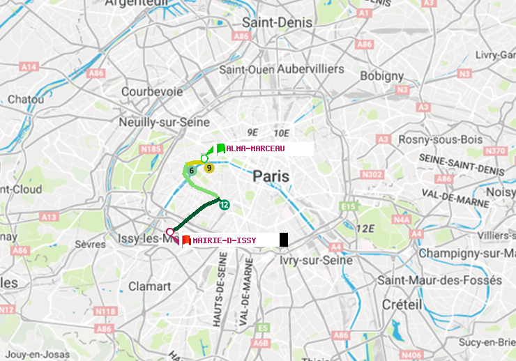 plan itinéraire ratp de Alma-Marceau à Mairie d