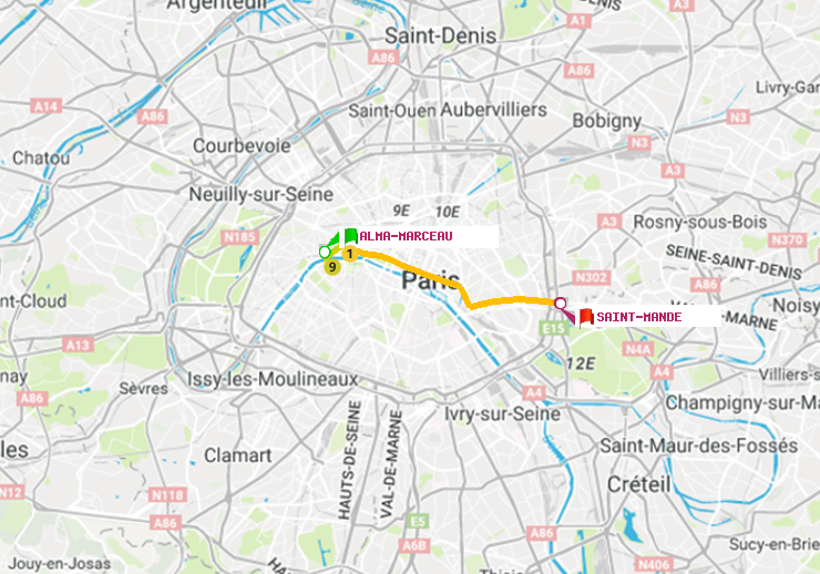 plan itinéraire ratp de Alma-Marceau à Saint-Mandé