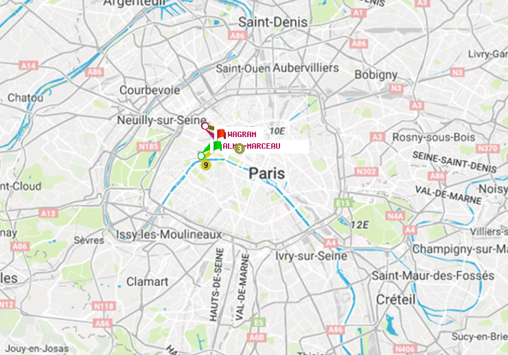 plan itinéraire ratp de Alma-Marceau à Wagram