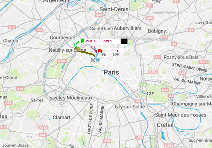 plan itinéraire ratp de Anatole-France à Brochant