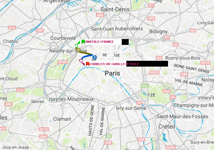 plan itinéraire ratp de Anatole-France à Charles de Gaulle-Etoile