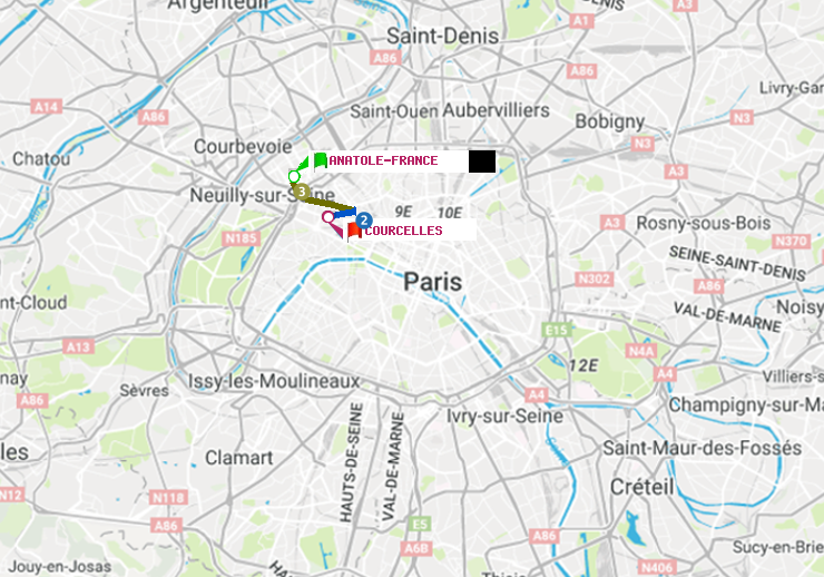 plan itinéraire ratp de Anatole-France à Courcelles