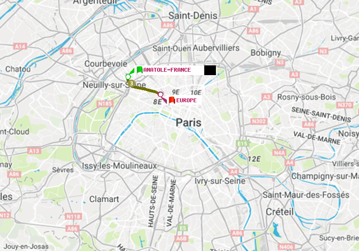 plan itinéraire ratp de Anatole-France à Europe