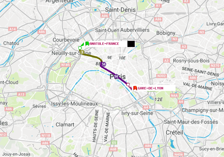 plan itinéraire ratp de Anatole-France à Gare de Lyon