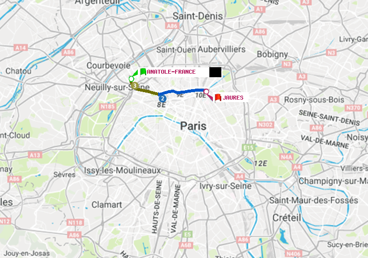 plan itinéraire ratp de Anatole-France à Jaurès