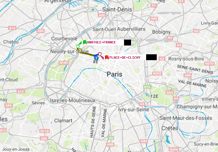 plan itinéraire ratp de Anatole-France à Place de Clichy
