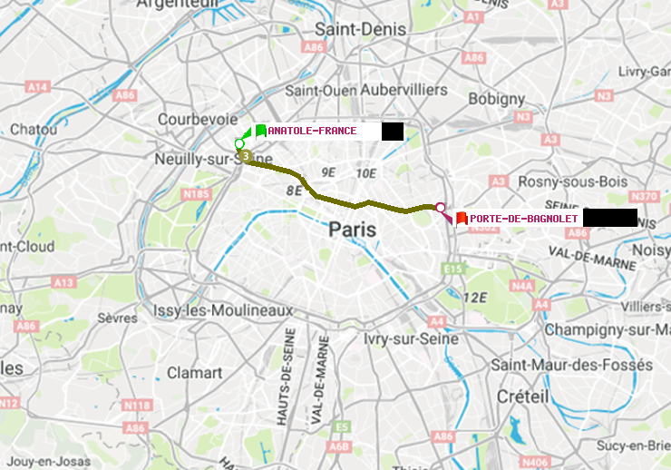 plan itinéraire ratp de Anatole-France à Porte de Bagnolet