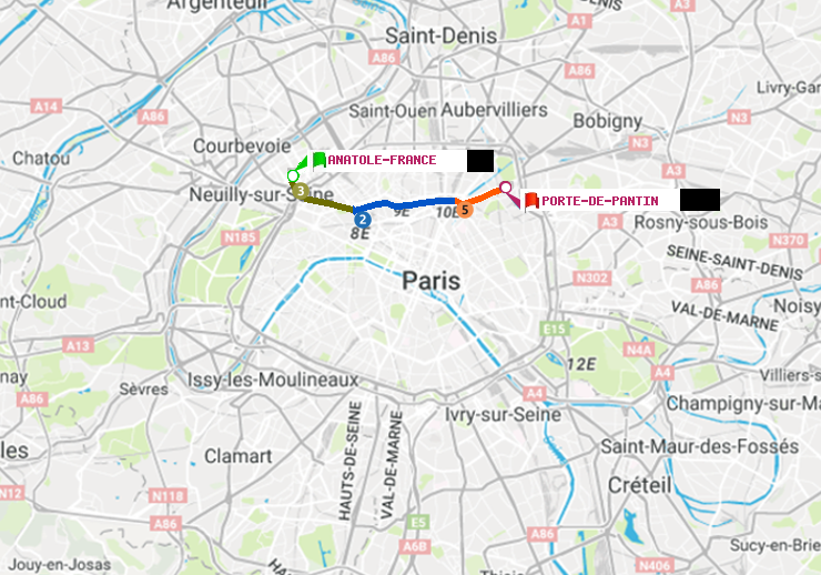 plan itinéraire ratp de Anatole-France à Porte de Pantin