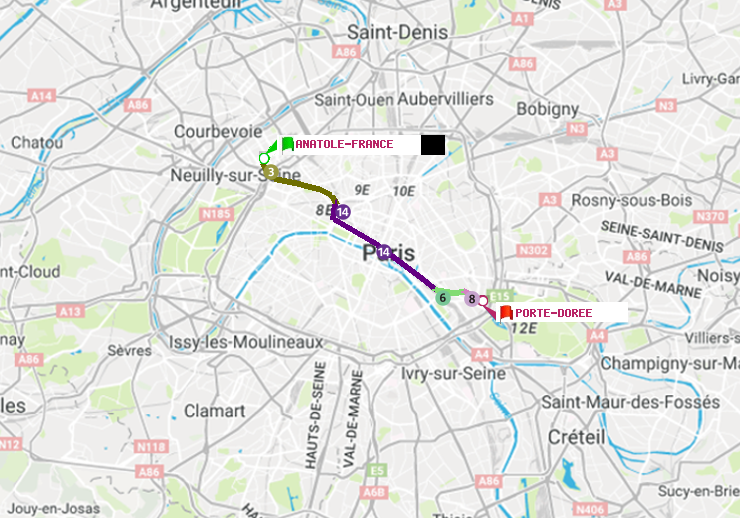 plan itinéraire ratp de Anatole-France à Porte Dorée