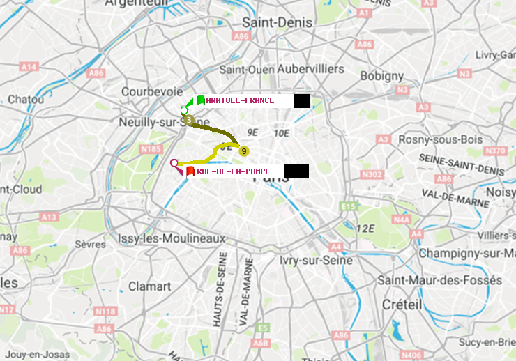 plan itinéraire ratp de Anatole-France à Rue de la Pompe (Avenue Georges Mandel)