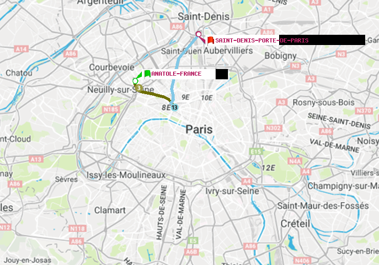 plan itinéraire ratp de Anatole-France à Saint-Denis-Porte de Paris