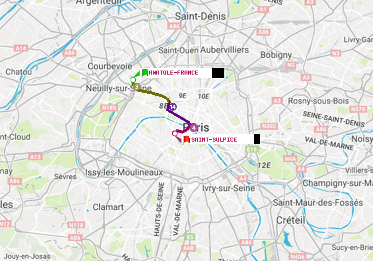 plan itinéraire ratp de Anatole-France à Saint-Sulpice