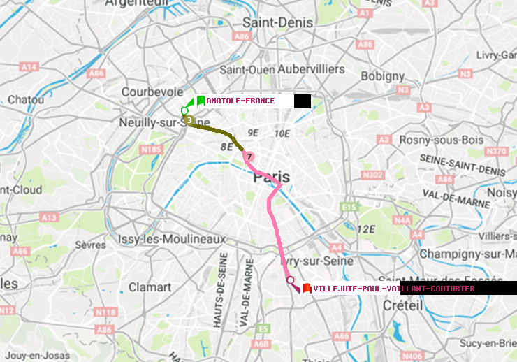plan itinéraire ratp de Anatole-France à Villejuif-Paul Vaillant Couturier (Hôpital Paul Brousse)