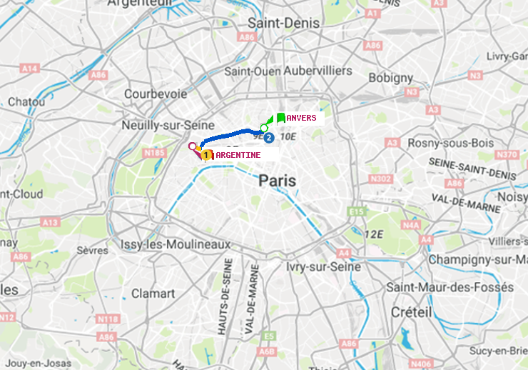 plan itinéraire ratp de Anvers à Argentine