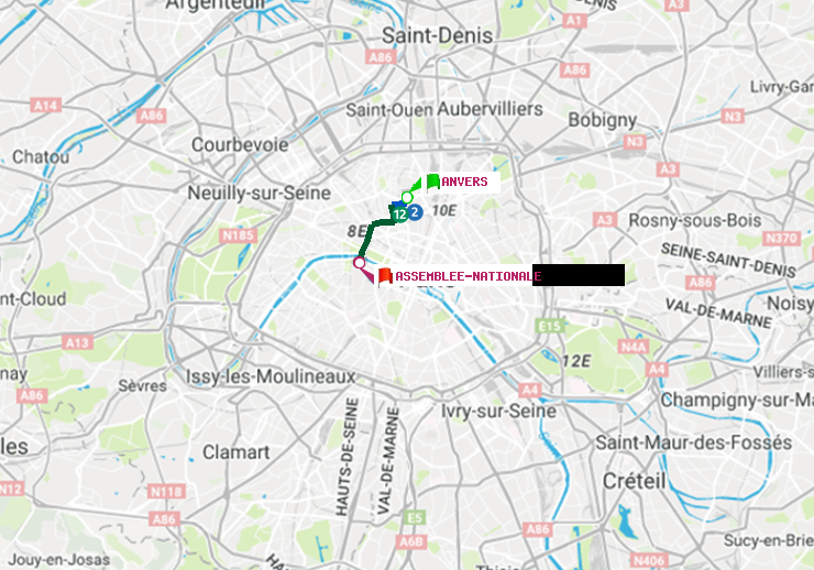 plan itinéraire ratp de Anvers à Assemblée Nationale