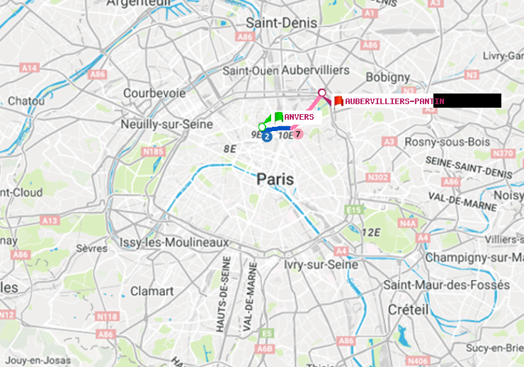 plan itinéraire ratp de Anvers à Aubervilliers Pantin (4 Chemins)