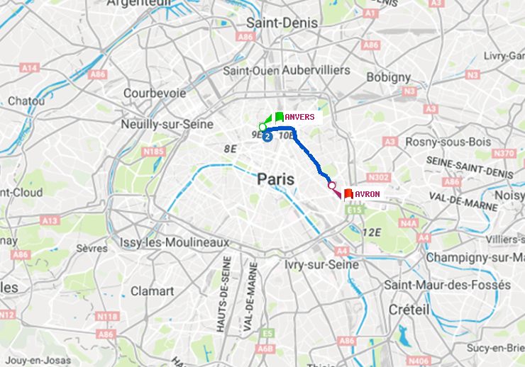 plan itinéraire ratp de Anvers à Avron