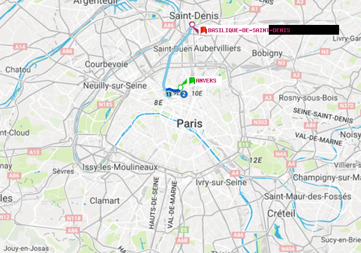 plan itinéraire ratp de Anvers à Basilique de Saint-Denis