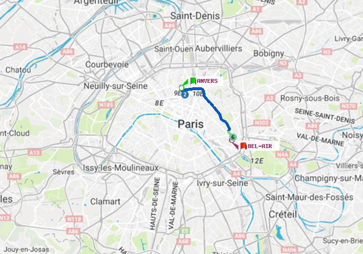 plan itinéraire ratp de Anvers à Bel-Air
