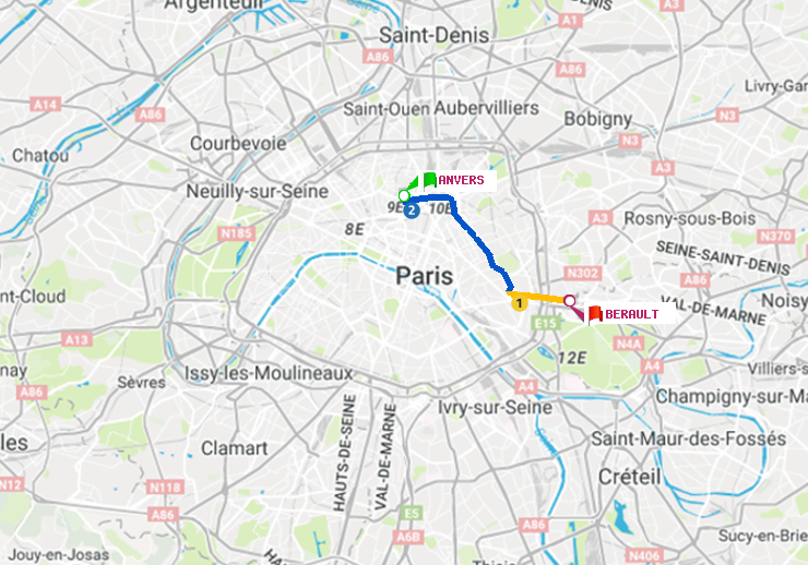 plan itinéraire ratp de Anvers à Bérault