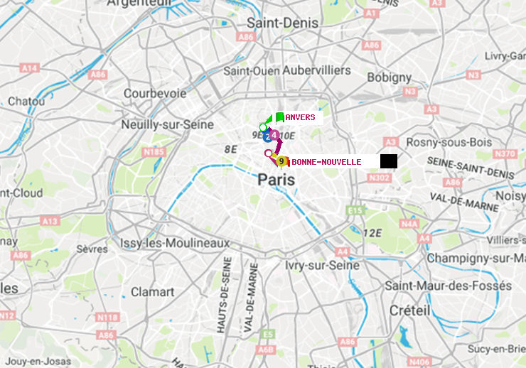 plan itinéraire ratp de Anvers à Bonne Nouvelle