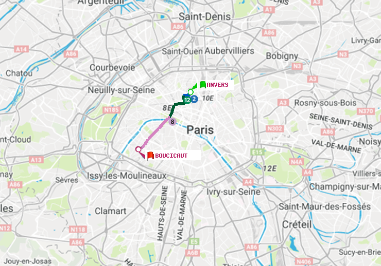 plan itinéraire ratp de Anvers à Boucicaut