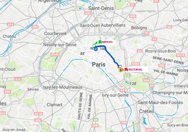 plan itinéraire ratp de Anvers à Buzenval