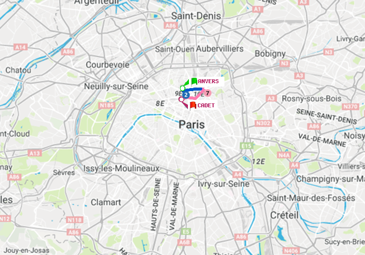 plan itinéraire ratp de Anvers à Cadet