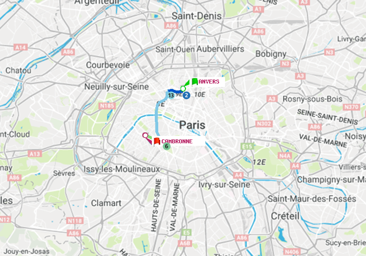 plan itinéraire ratp de Anvers à Cambronne