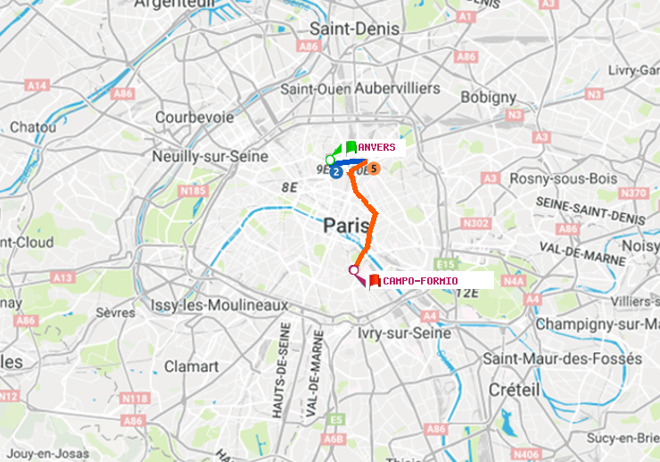 plan itinéraire ratp de Anvers à Campo-Formio