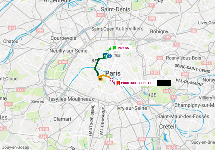plan itinéraire ratp de Anvers à Cardinal-Lemoine
