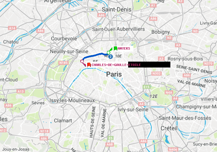 plan itinéraire ratp de Anvers à Charles de Gaulle-Etoile
