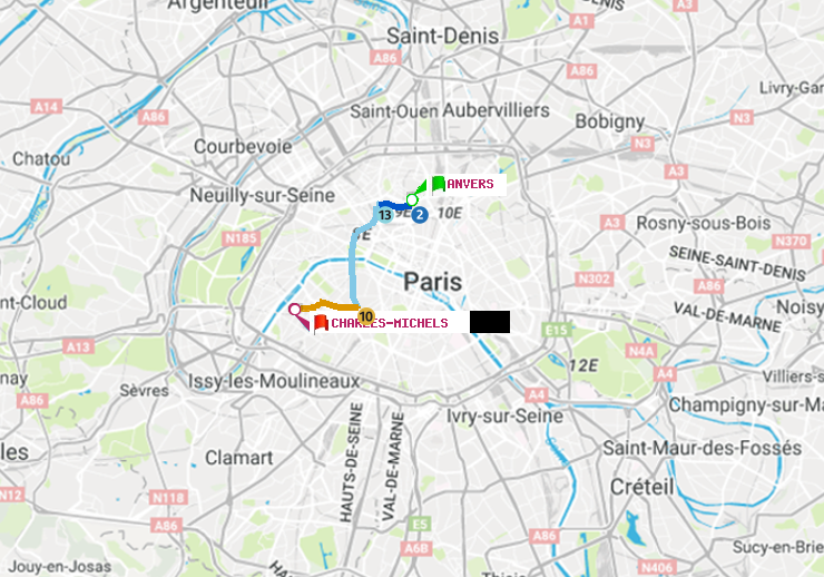 plan itinéraire ratp de Anvers à Charles Michels