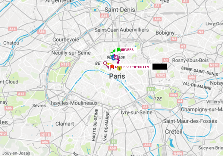 plan itinéraire ratp de Anvers à Chaussée d