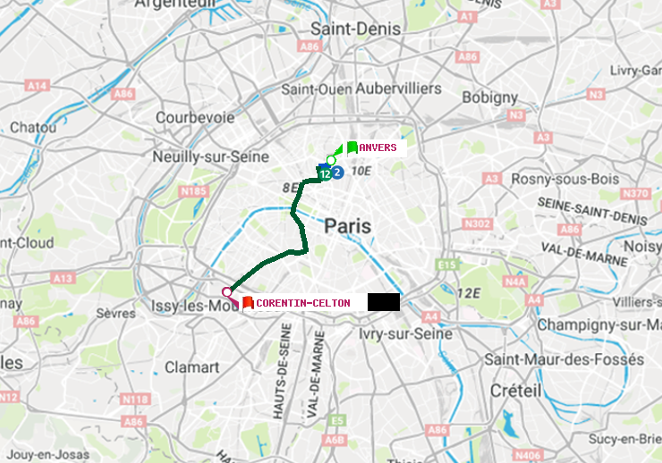 plan itinéraire ratp de Anvers à Corentin-Celton