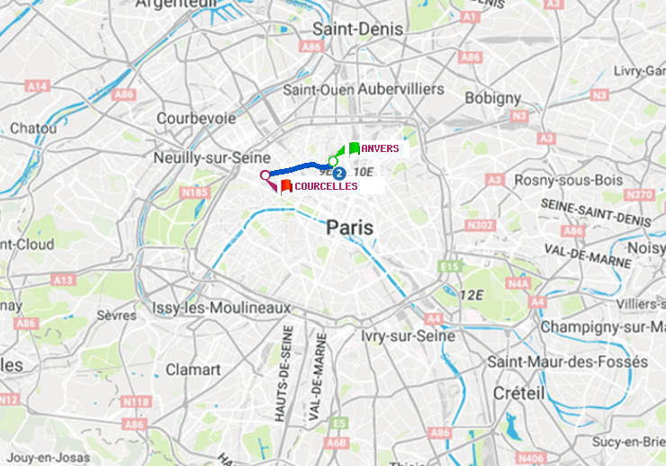 plan itinéraire ratp de Anvers à Courcelles