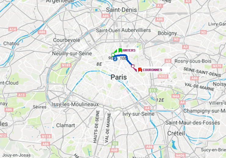 plan itinéraire ratp de Anvers à Couronnes
