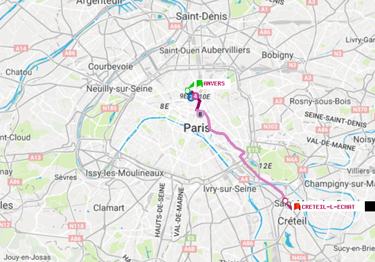 plan itinéraire ratp de Anvers à Créteil-L
