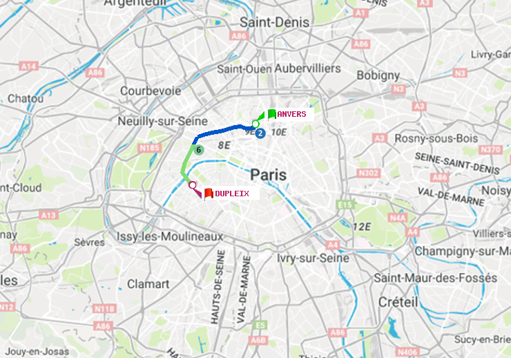 plan itinéraire ratp de Anvers à Dupleix