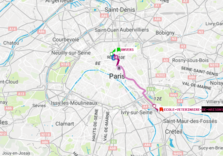 plan itinéraire ratp de Anvers à Ecole Vétérinaire de Maisons-Alfort